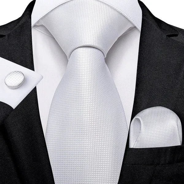 Classy Men Pure White Grid Silk Tie