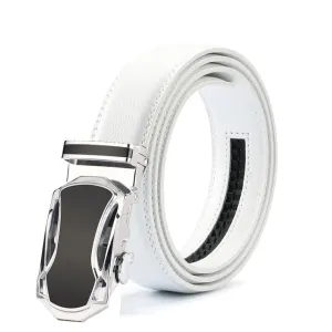 Classy Men White & Silver Leather Suit Belt