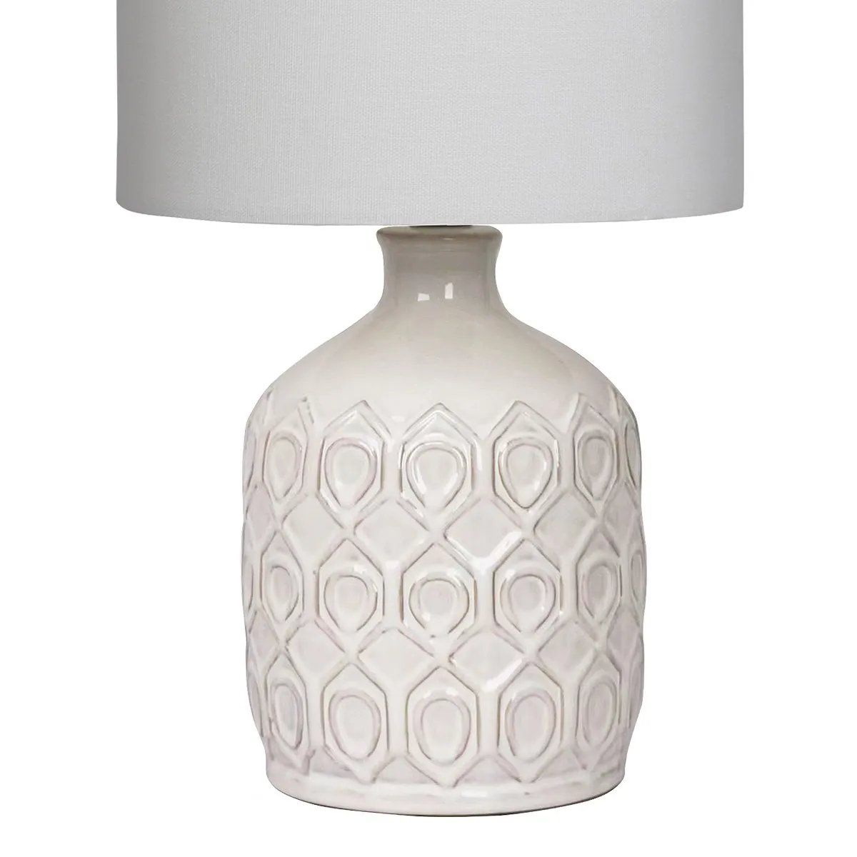 Cream Ceramic Table Lamp with Herringbone Pattern