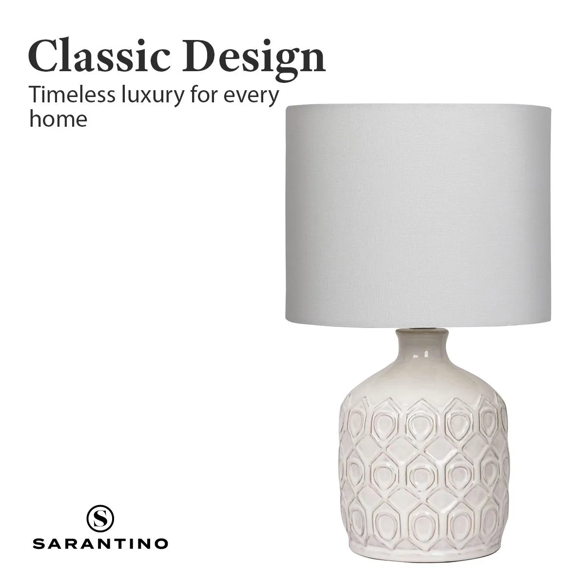 Cream Ceramic Table Lamp with Herringbone Pattern