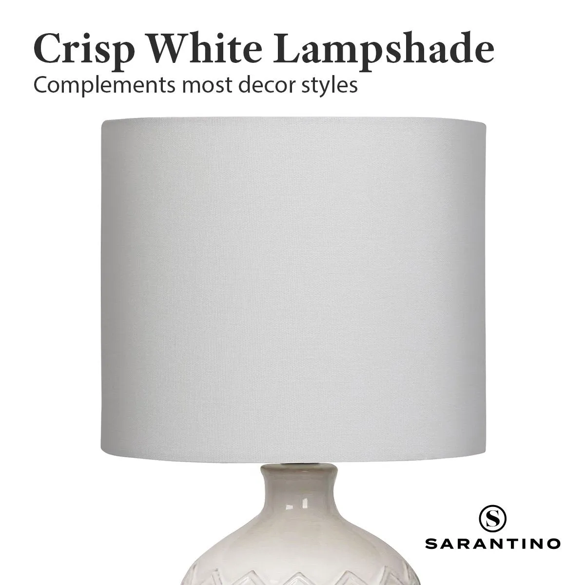 Cream Ceramic Table Lamp with Herringbone Pattern