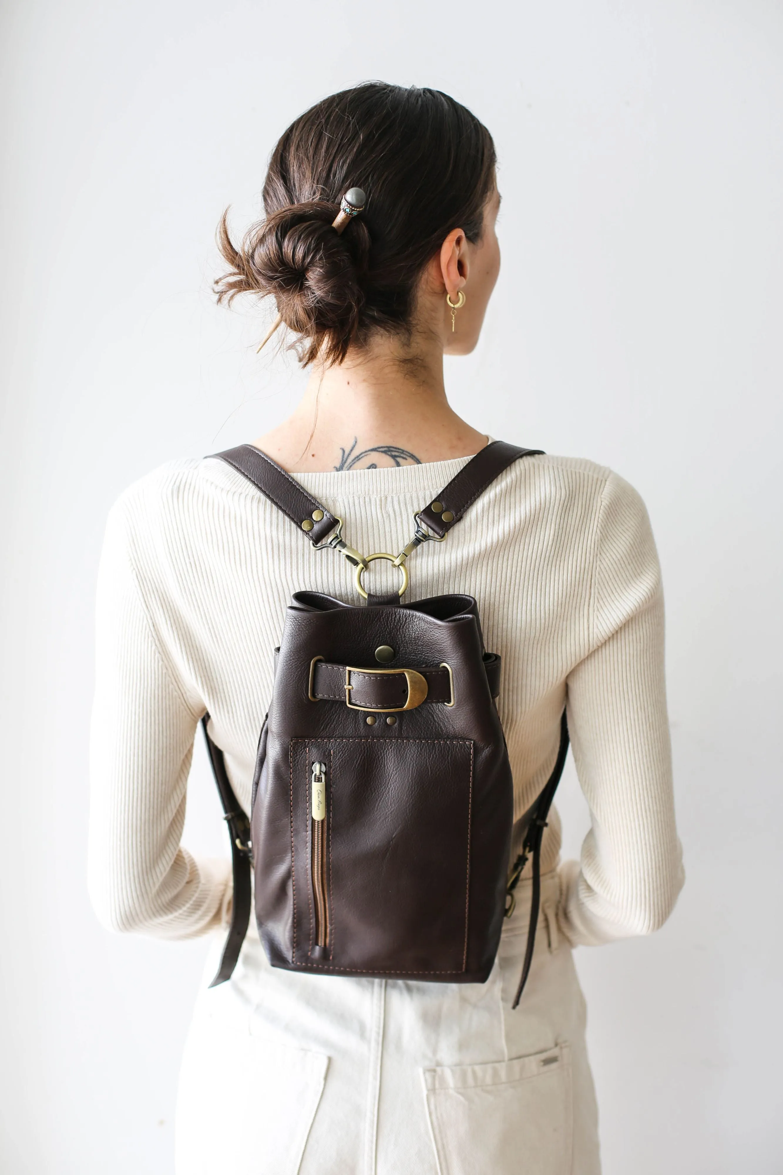 Dark Brown Leather Sling Backpack