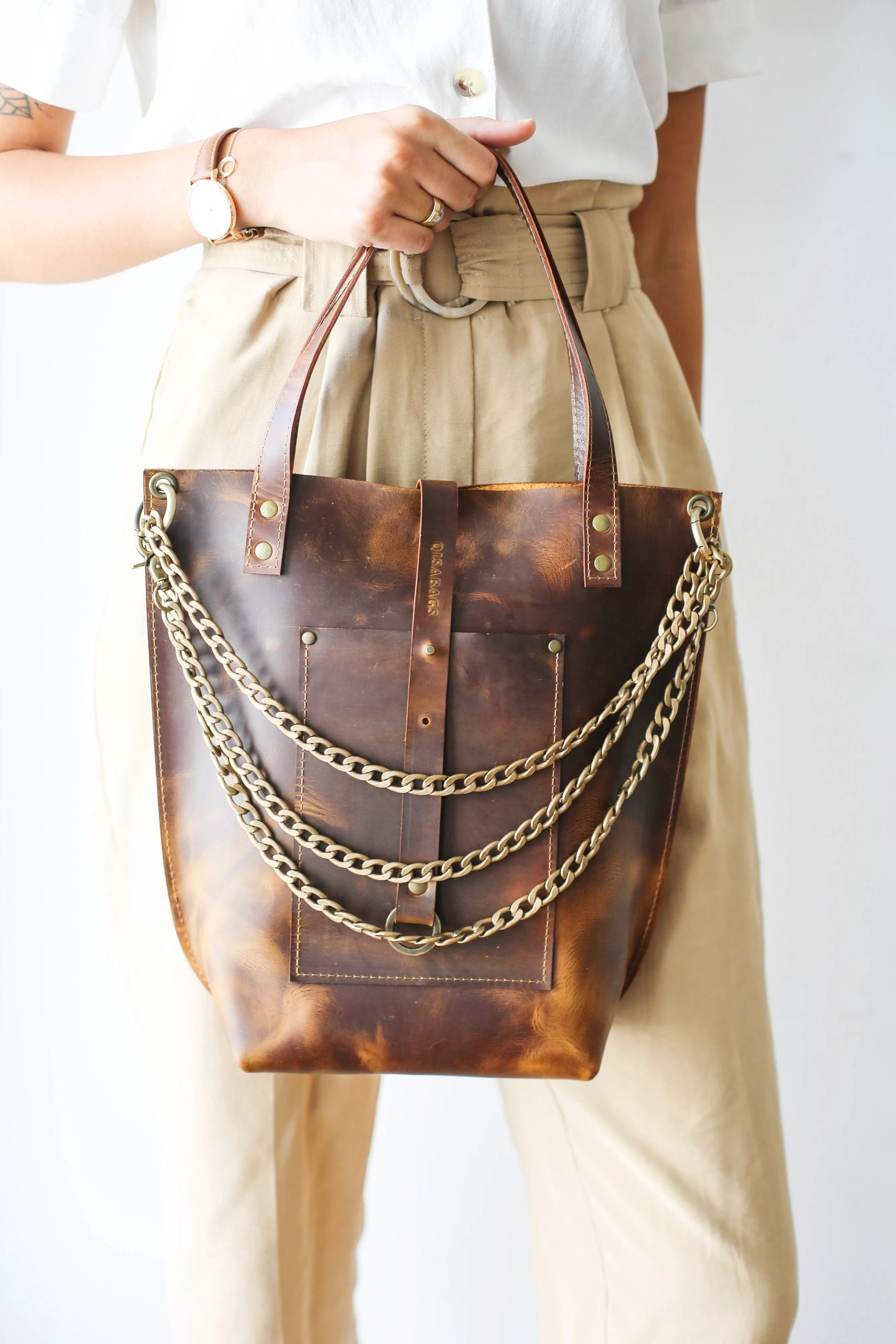 Dark Brown Leather Tote Bag