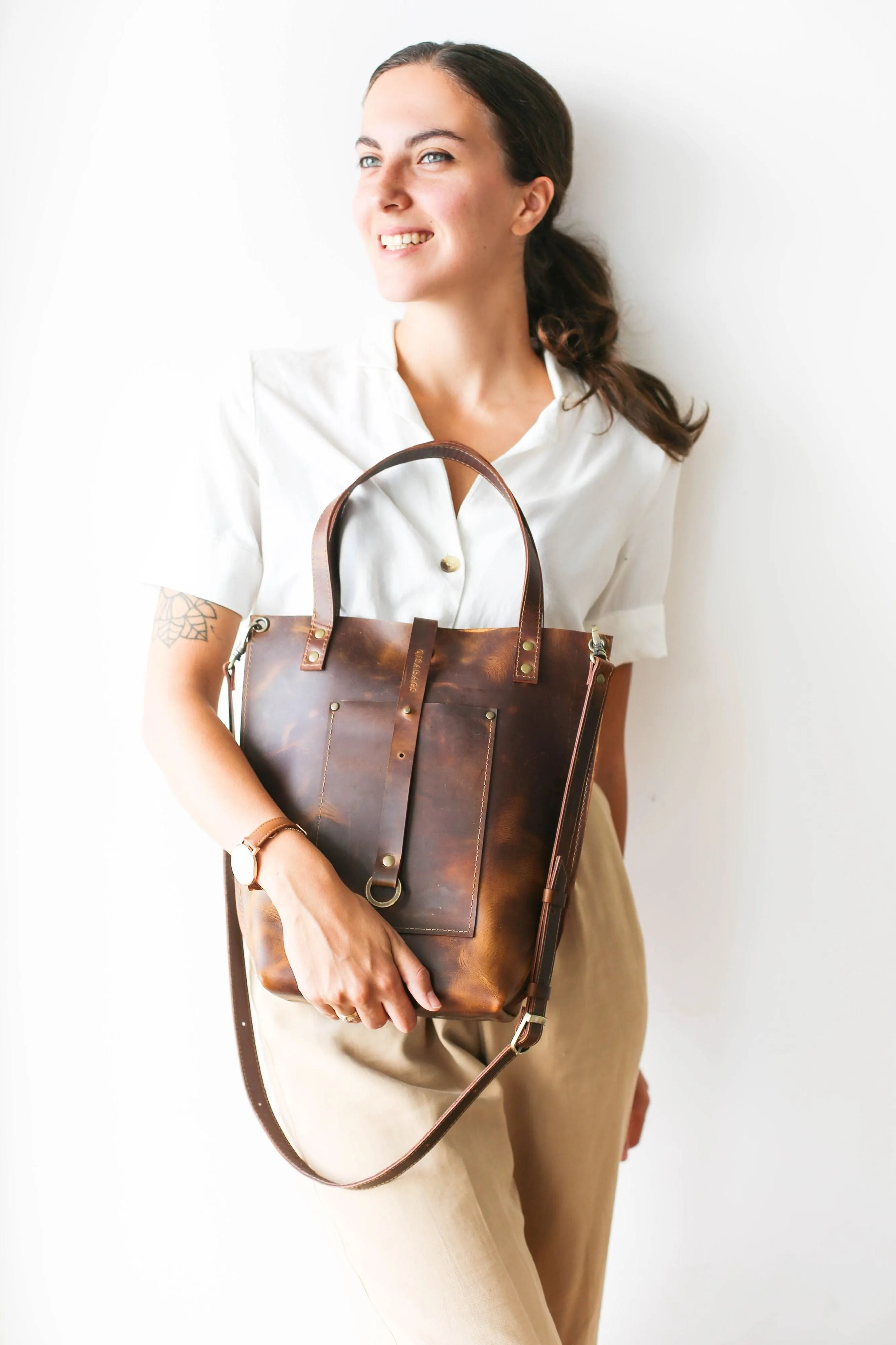 Dark Brown Leather Tote Bag