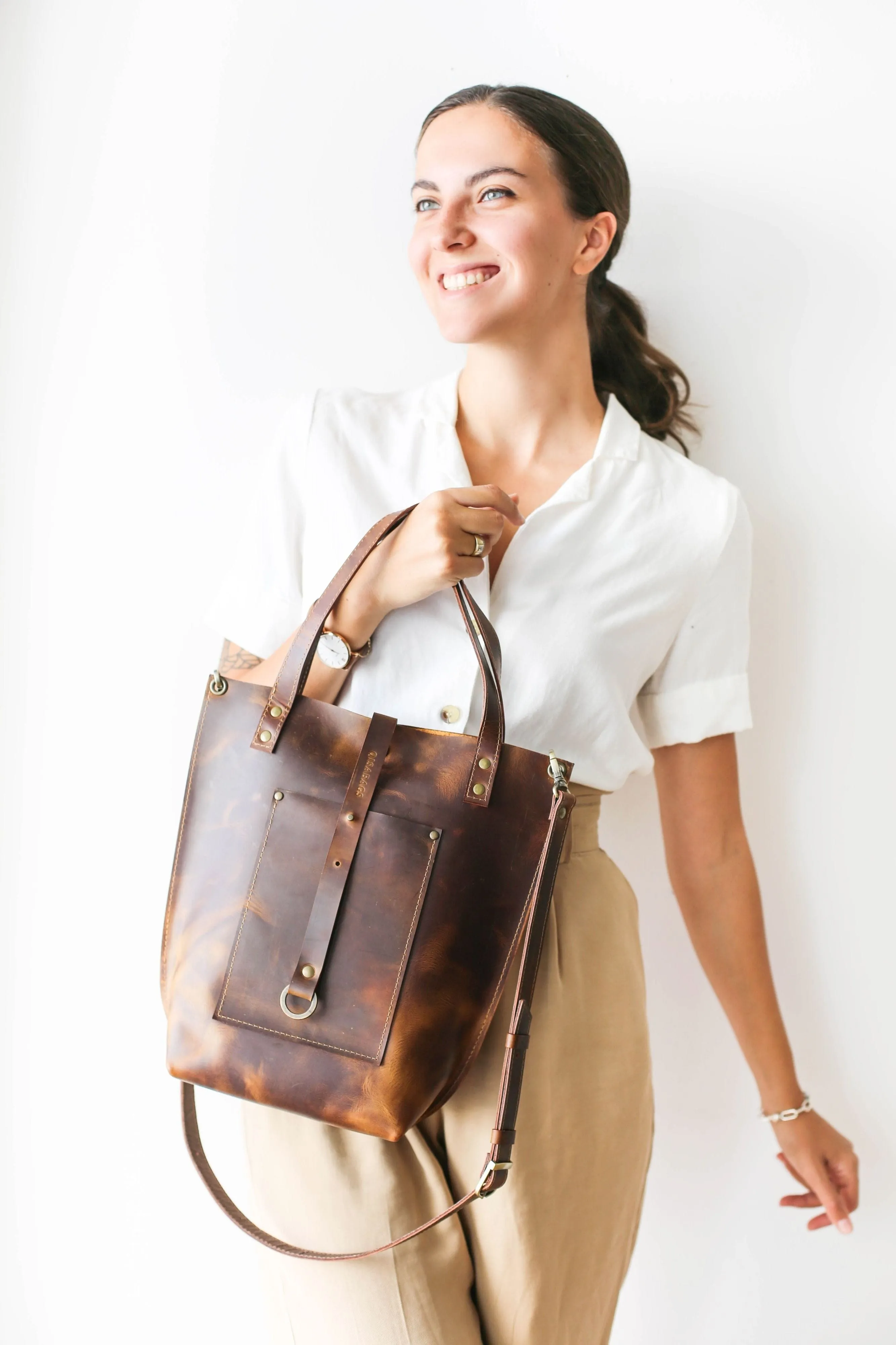 Dark Brown Leather Tote Bag