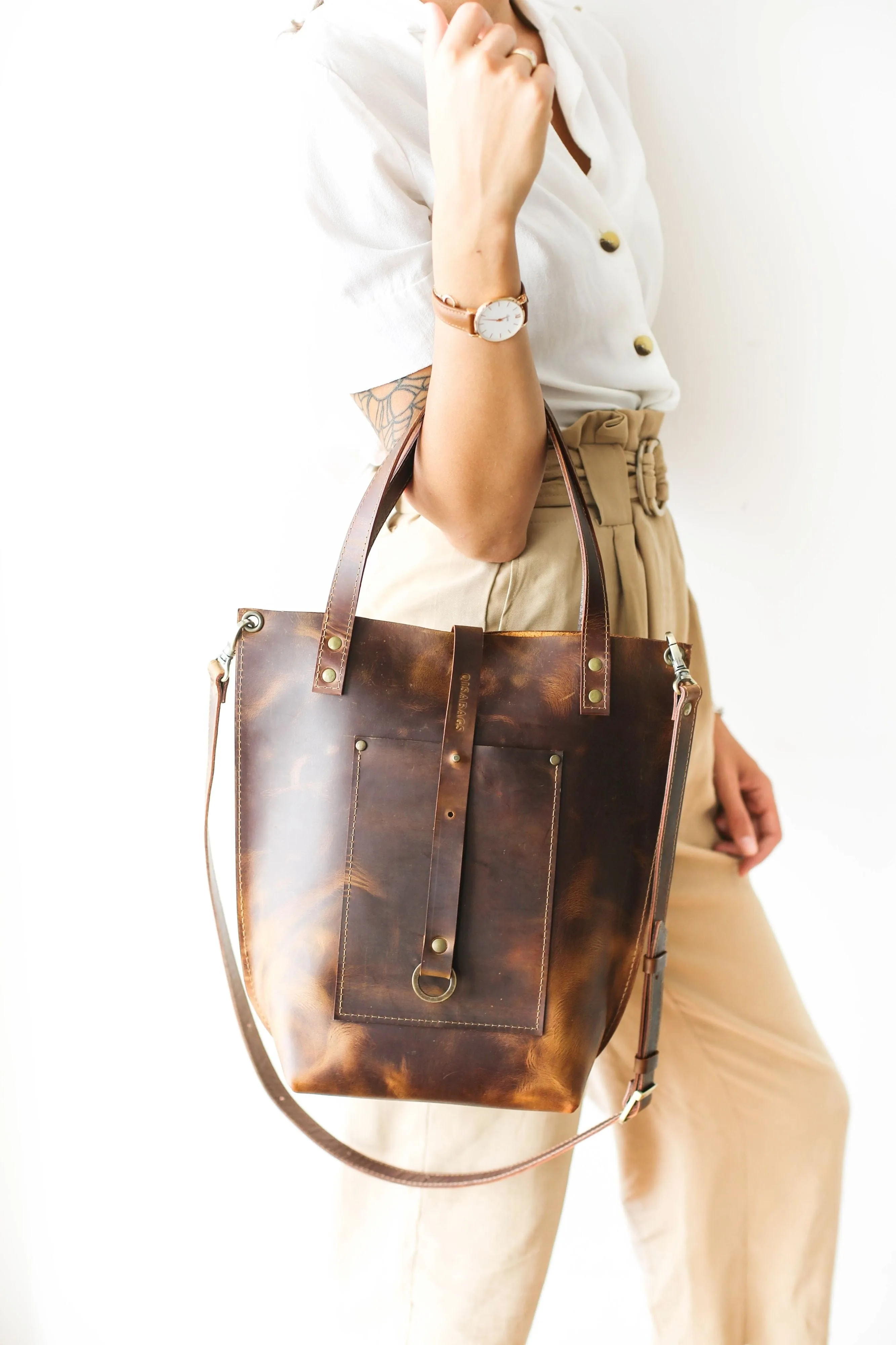 Dark Brown Leather Tote Bag