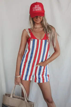 DEAL SHOW ME YOUR MUMU Trude Red White And Blue Striped Denim Romper