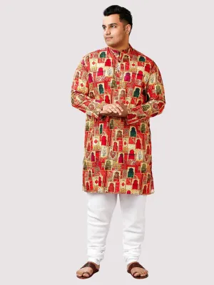 Dhamaal Printed Yellow White Kurta Men's Plus Size