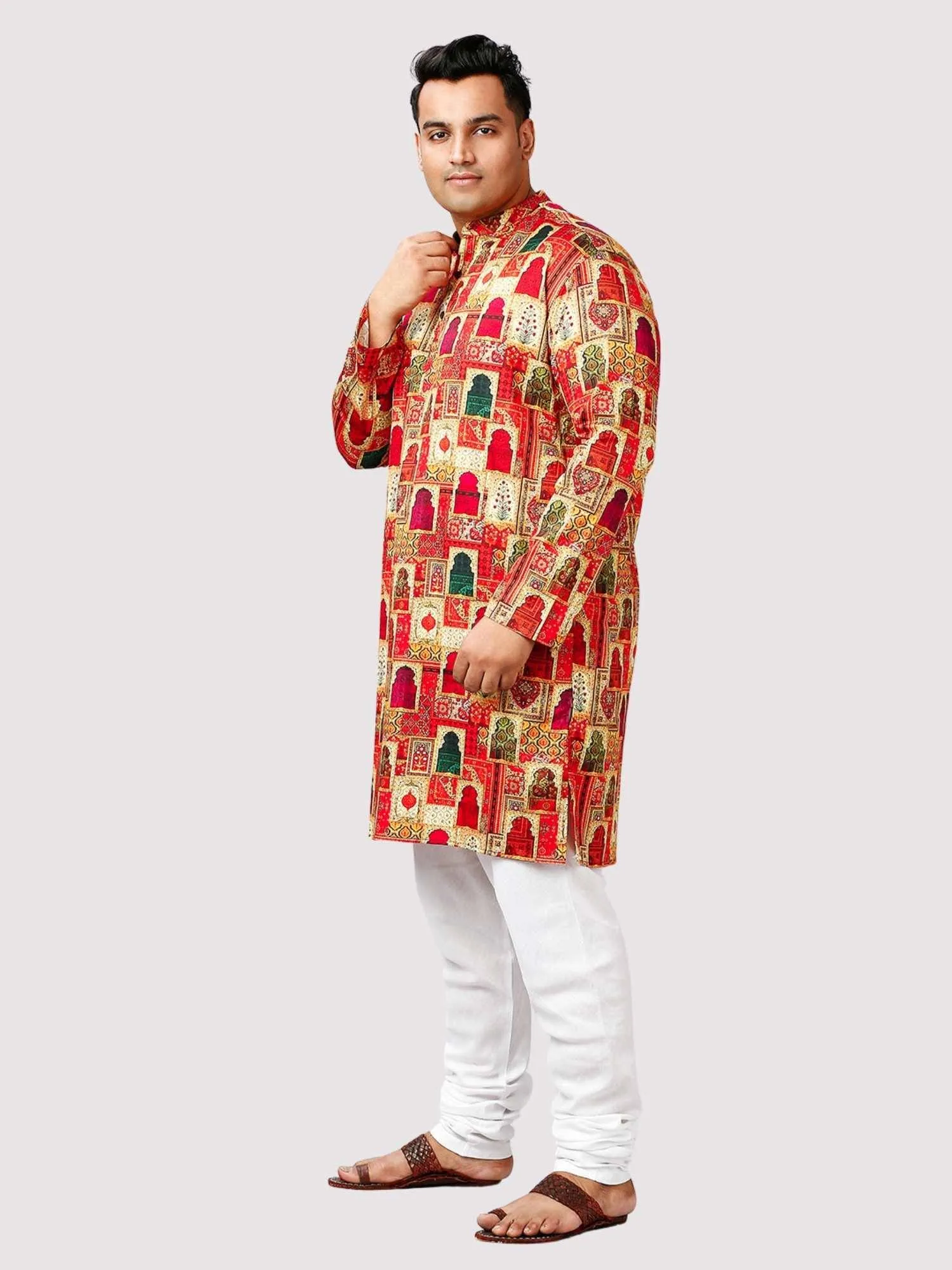 Dhamaal Printed Yellow White Kurta Men's Plus Size