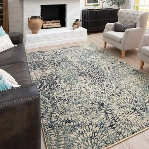 Expressions 91671 60110 Imprinted Blooms Aqua Rug