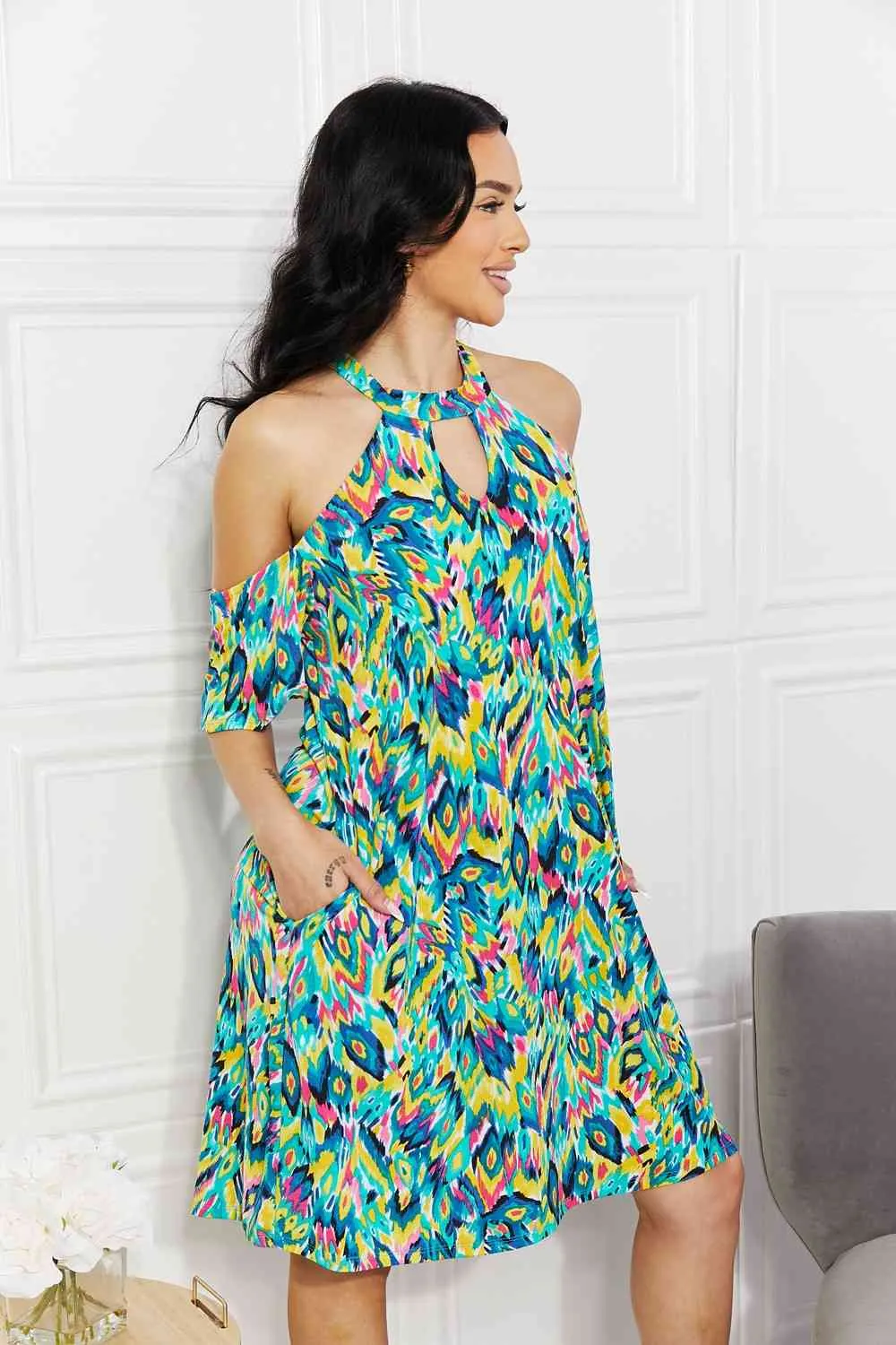 Full Size Perfect Paradise Printed Cold-Shoulder Dress