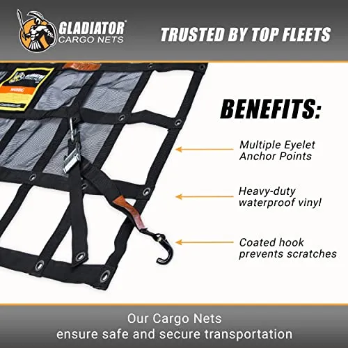 Gladiator Cargo Nets - Heavy Duty Trailer Cargo Net - (MUT-100) - 7.3' x 13.3' (for 6x12 ft Trailers)