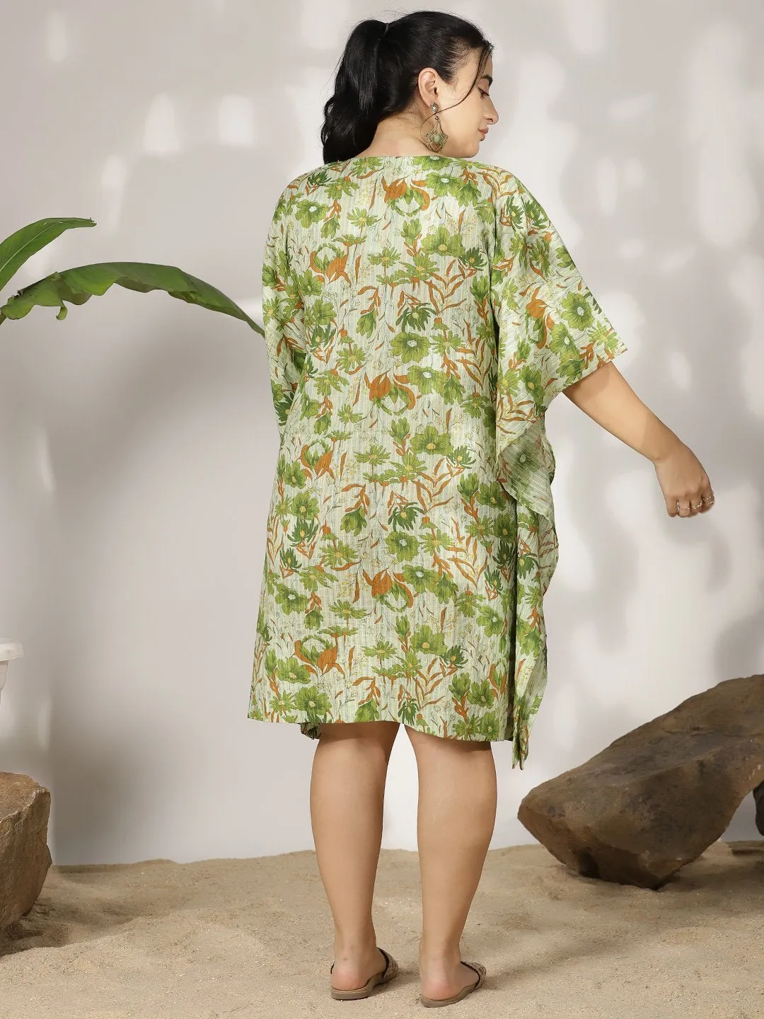 GreenFloral Cotton Kaftan