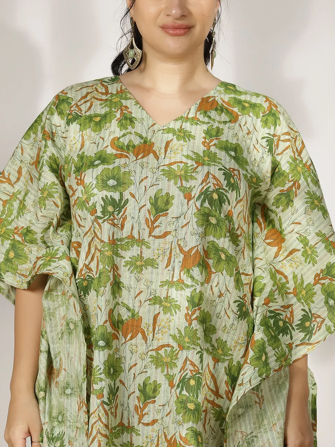 GreenFloral Cotton Kaftan