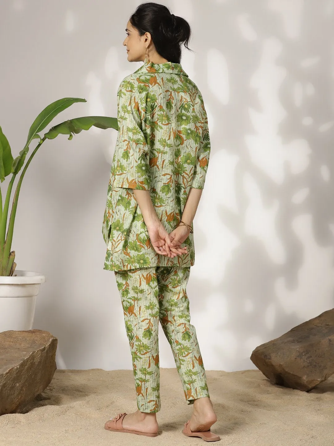 GreenFloral Cotton ShirtTop & Pants