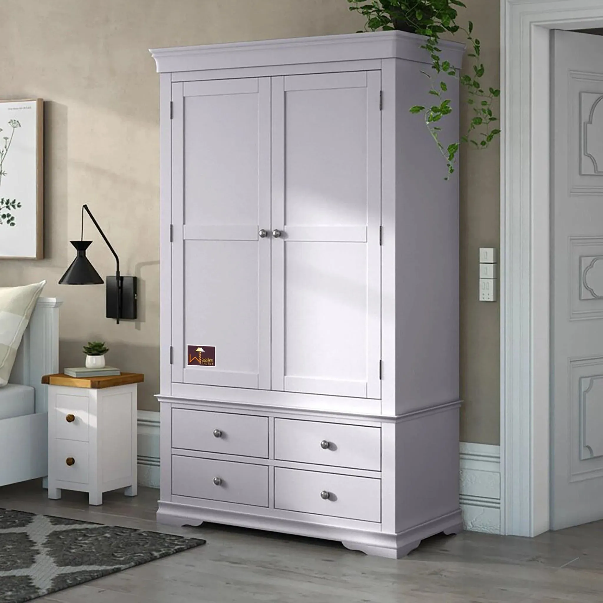 Handicraft Wooden 2 Door Wardrobe (Moonlight Grey)