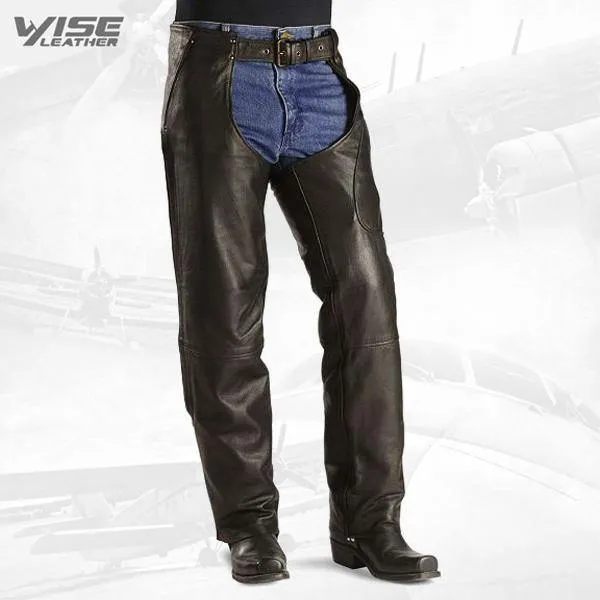 Lambskin Leather Biker Chaps with Adjustable Lace Back