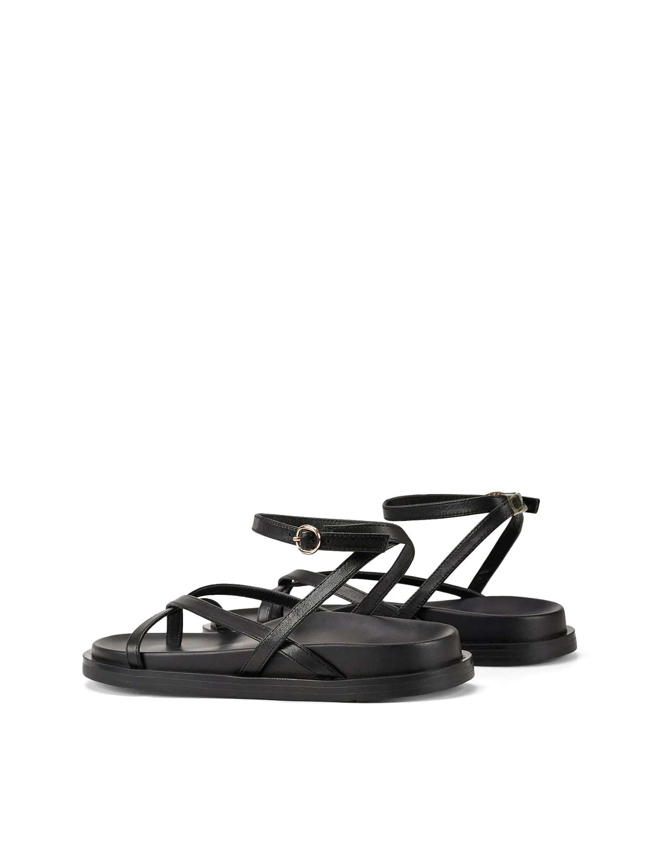 Lawrence Footbed Sandals - Black Leather