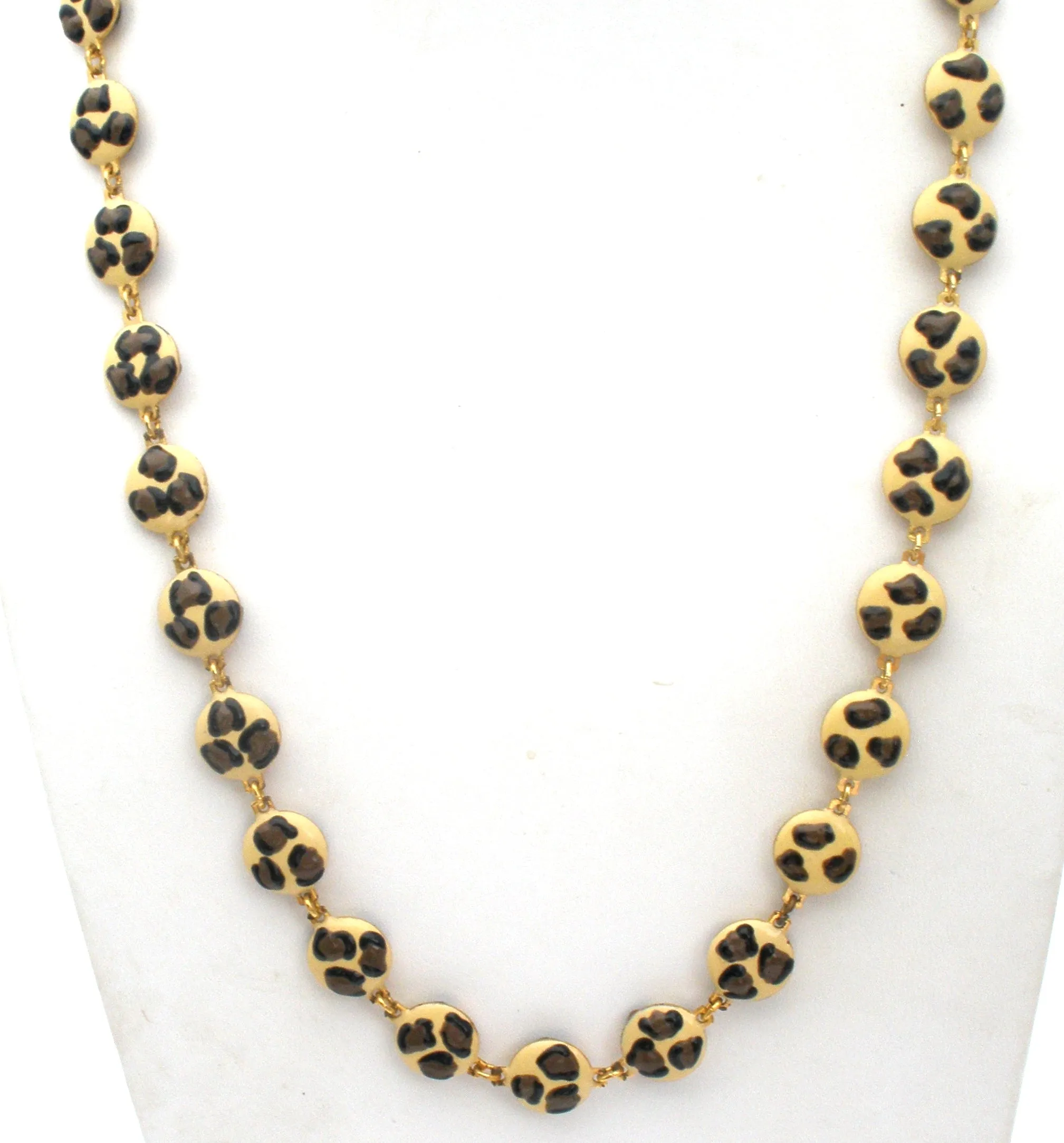 Leopard Print Enamel Necklace 24" Long