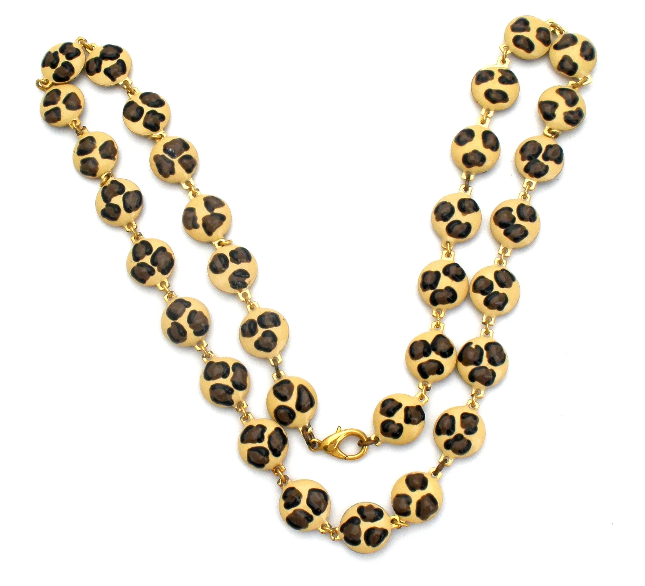 Leopard Print Enamel Necklace 24" Long