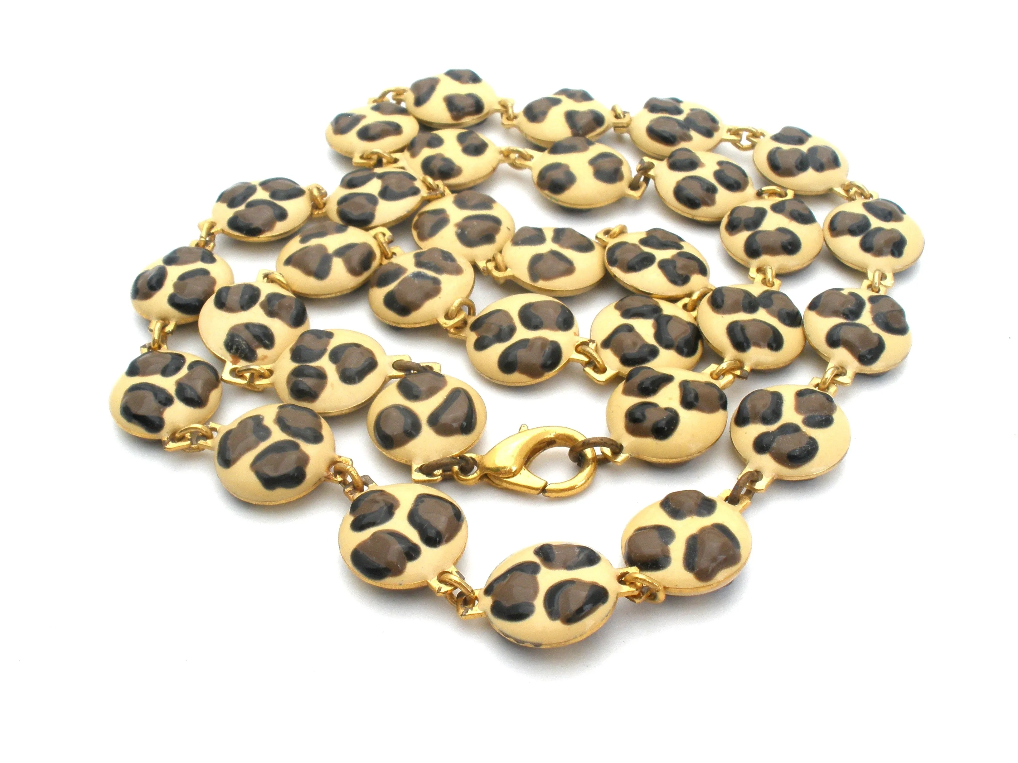 Leopard Print Enamel Necklace 24" Long