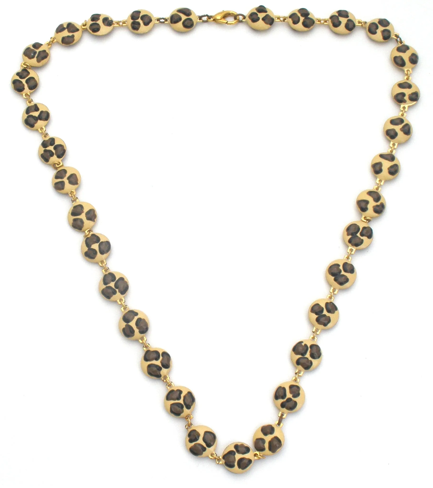 Leopard Print Enamel Necklace 24" Long