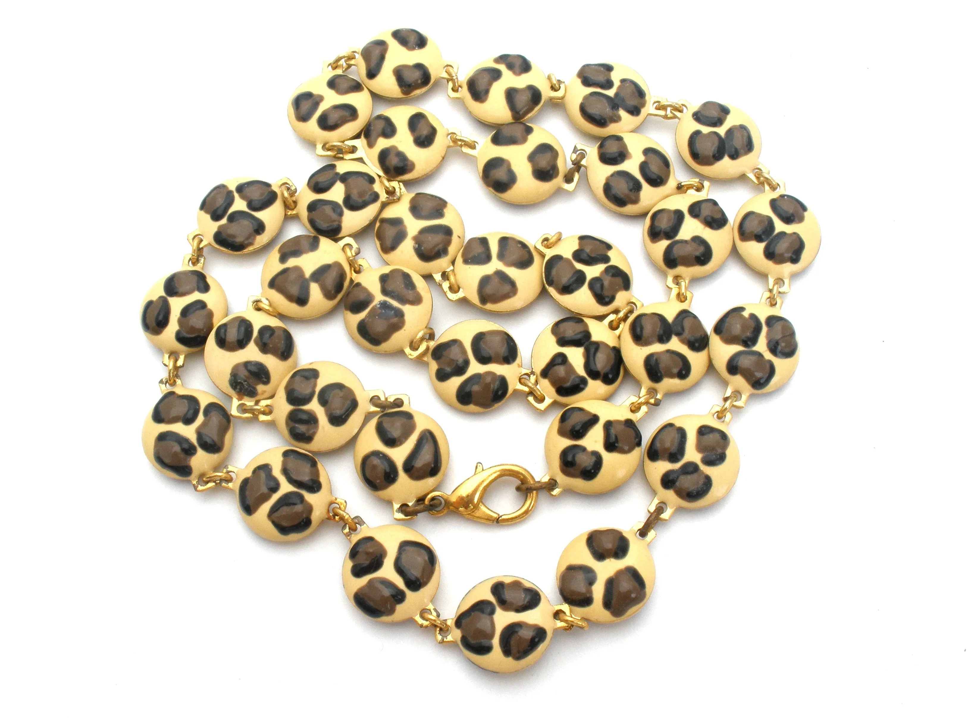 Leopard Print Enamel Necklace 24" Long