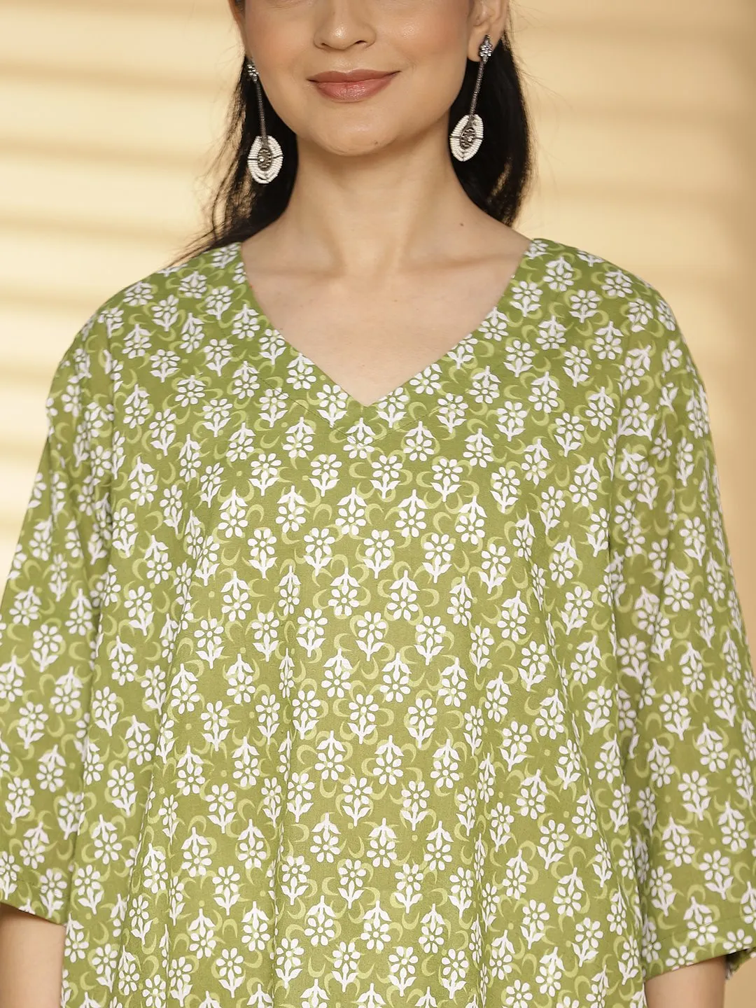 Lime Butti Printed OversizedTop