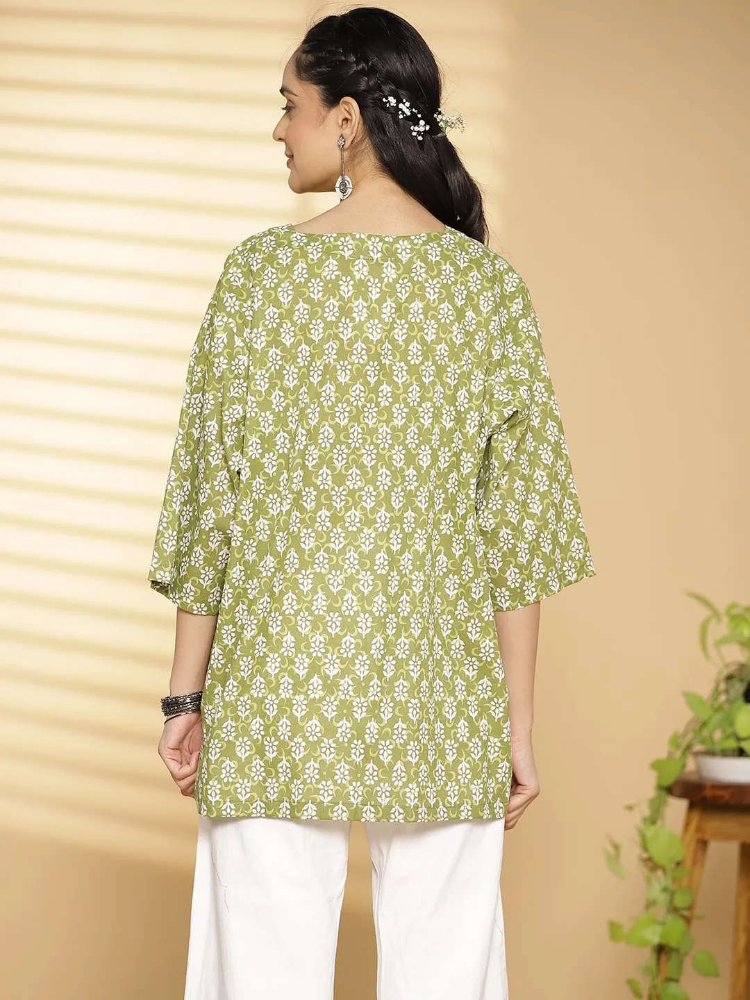 Lime Butti Printed OversizedTop