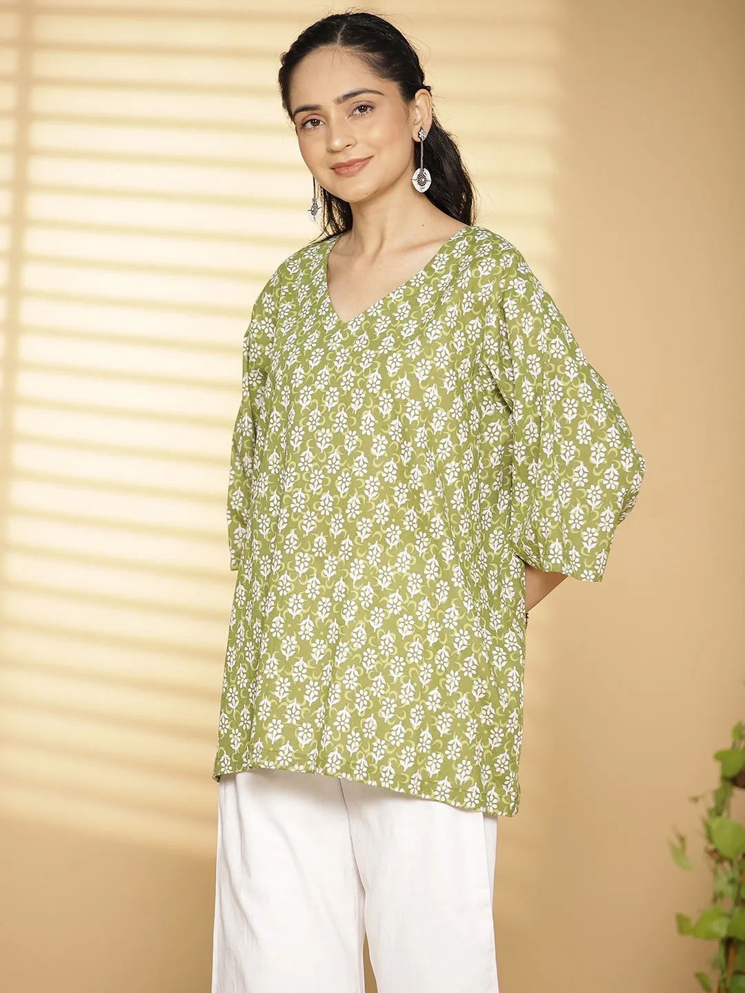 Lime Butti Printed OversizedTop