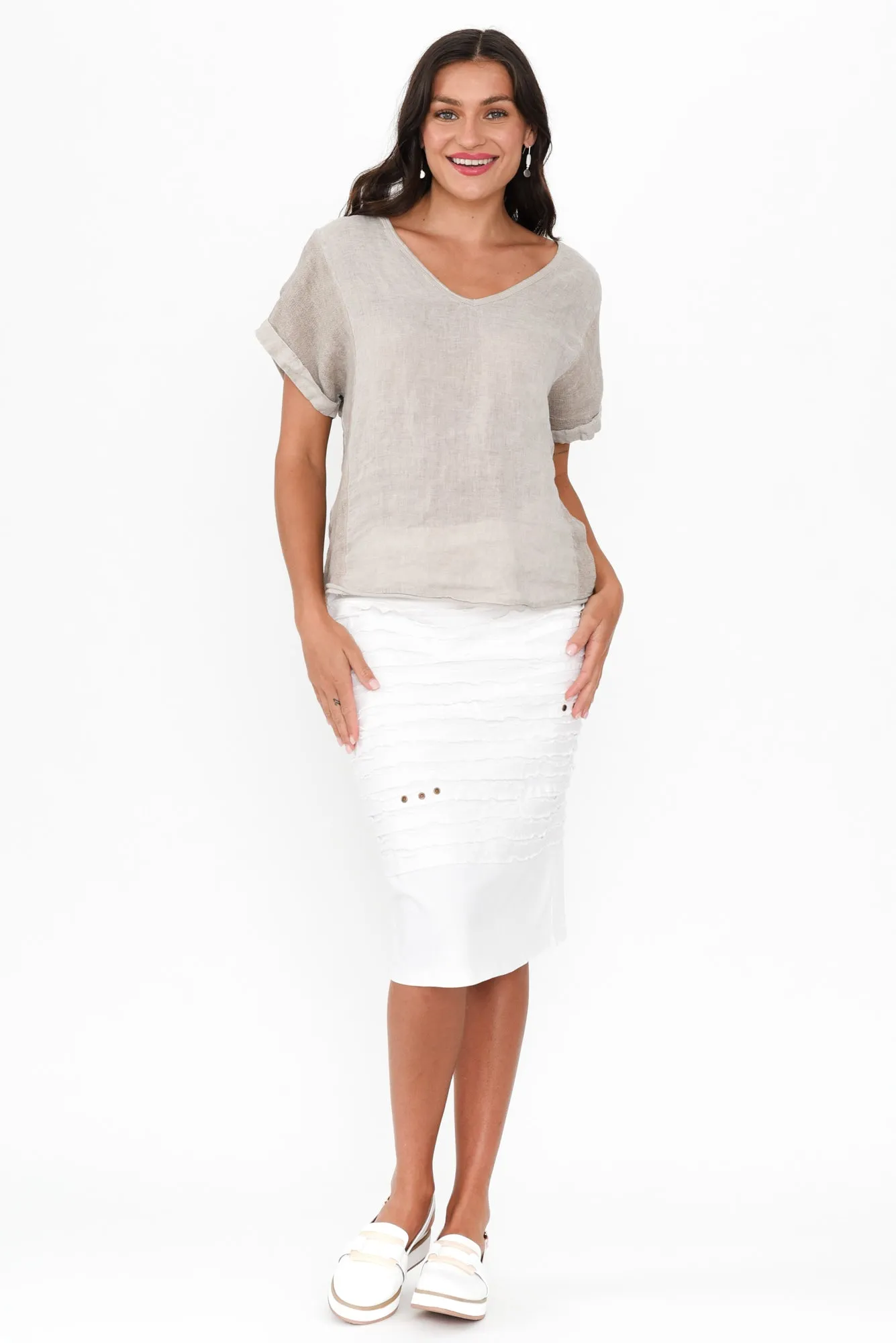 Lissa White Cotton Blend Twill Skirt