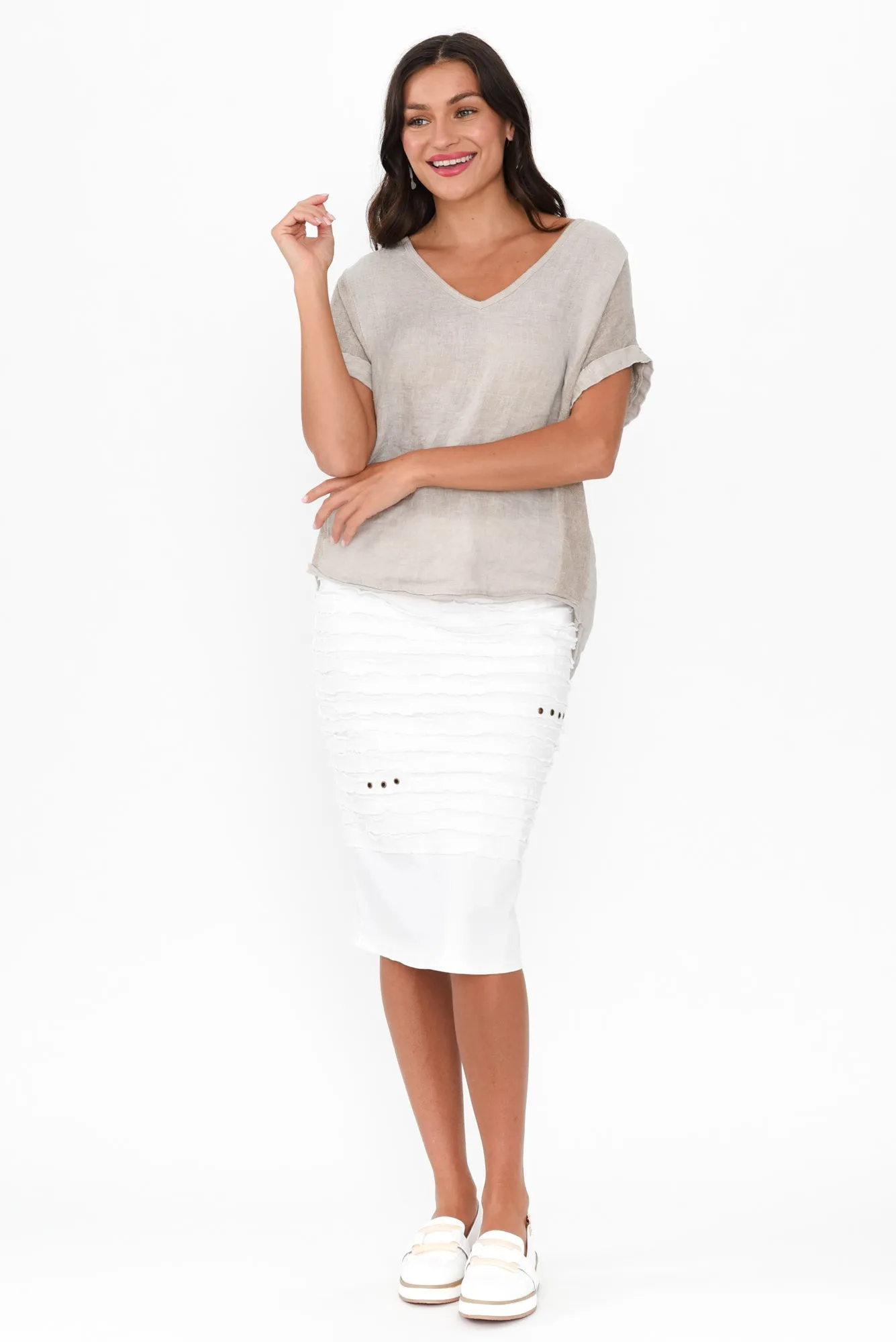 Lissa White Cotton Blend Twill Skirt