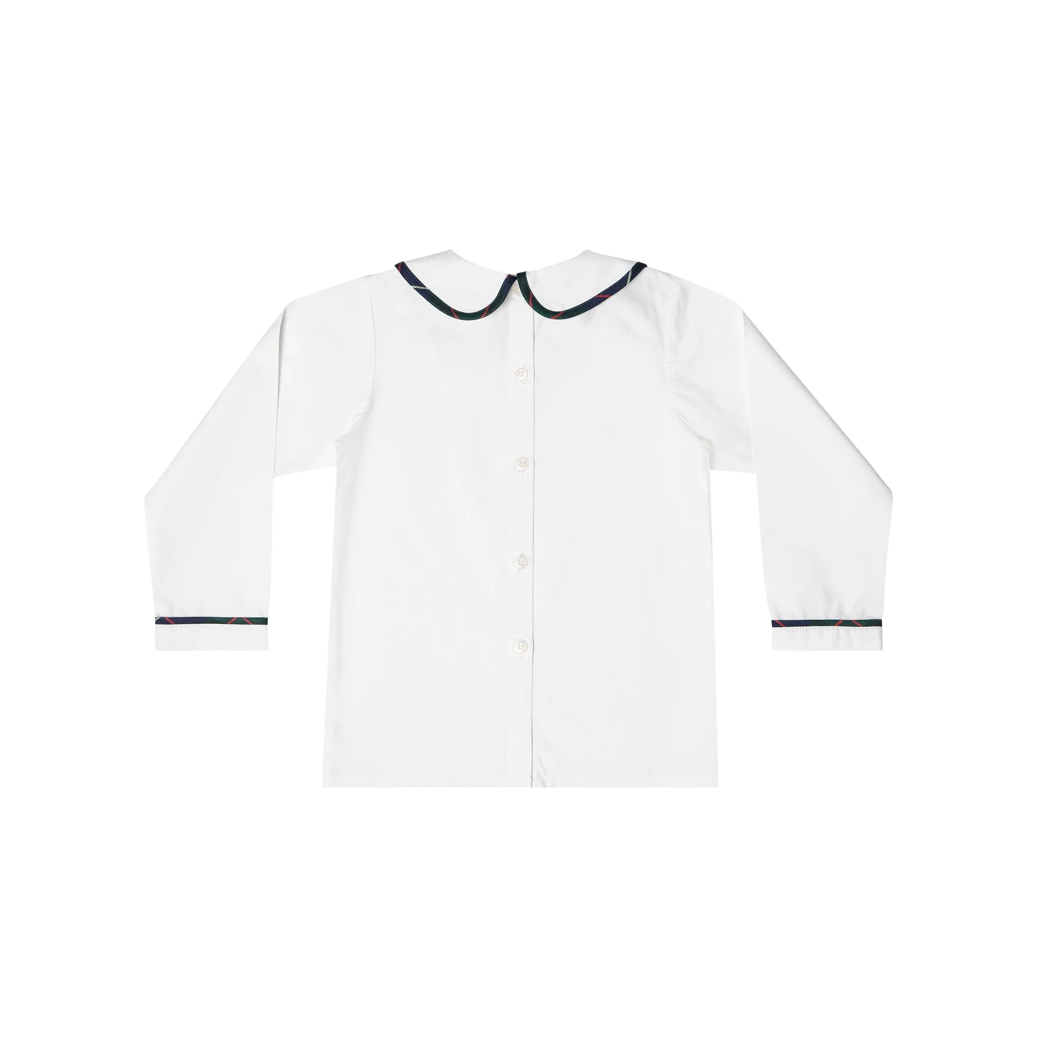 Long Sleeve Henry Peter Pan in Classic White with Tenley Tartan Trim