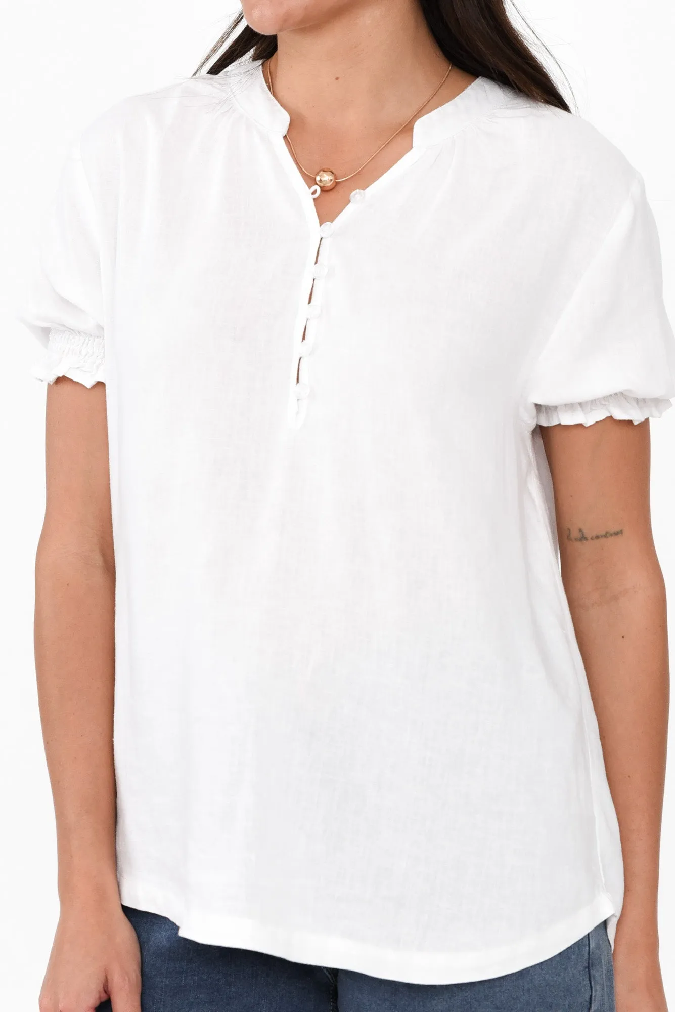 Loretta White Linen Blend Top