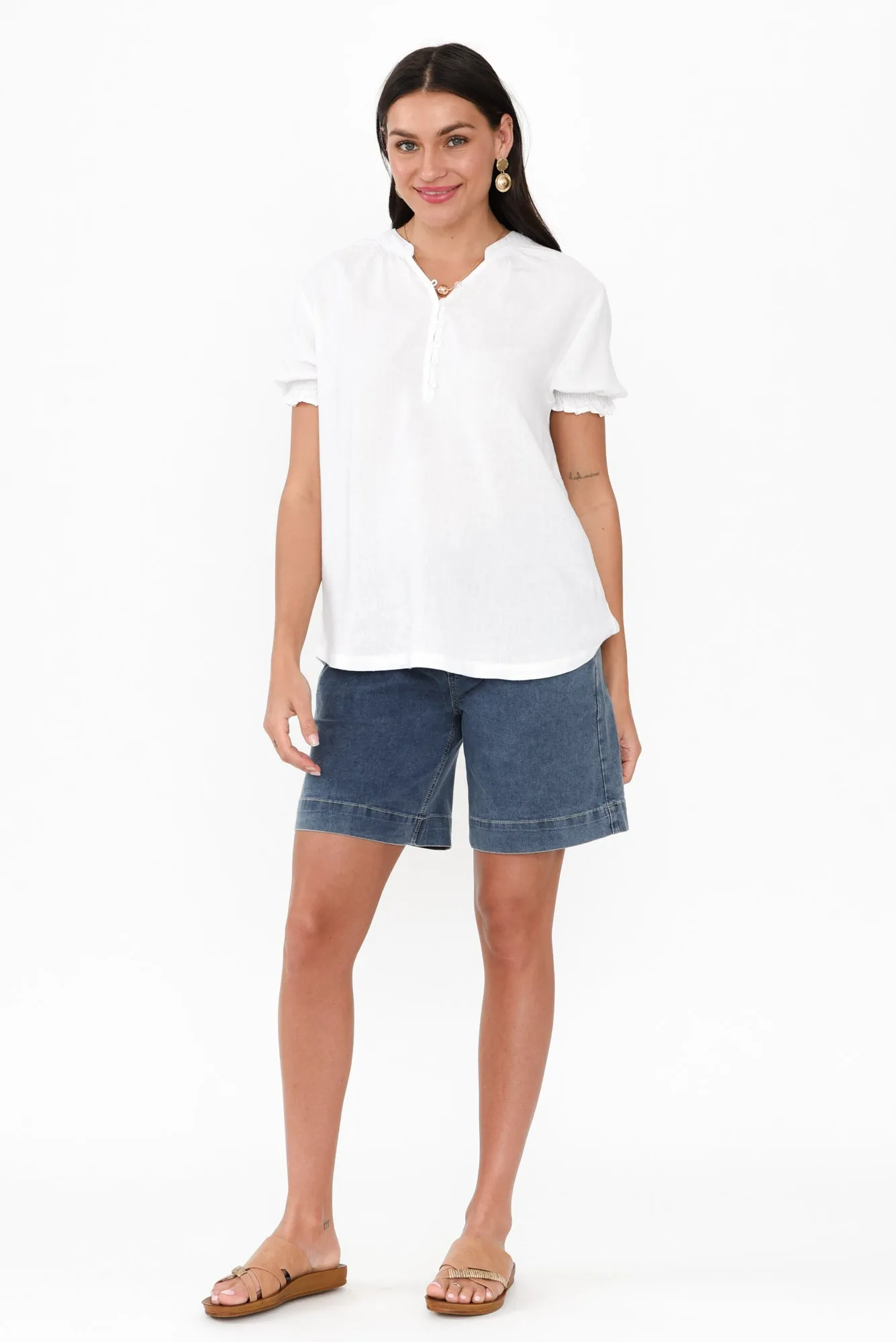 Loretta White Linen Blend Top