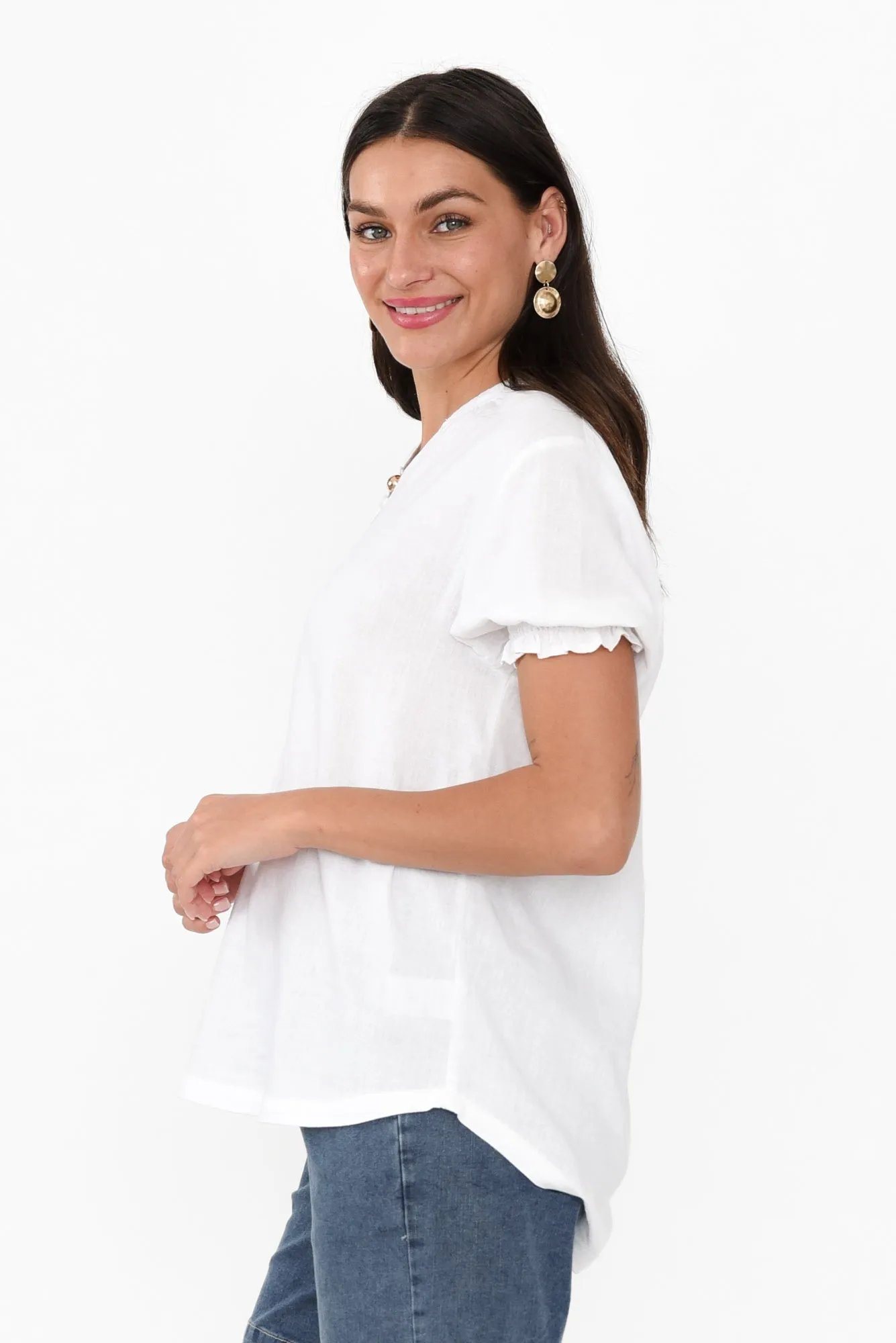 Loretta White Linen Blend Top