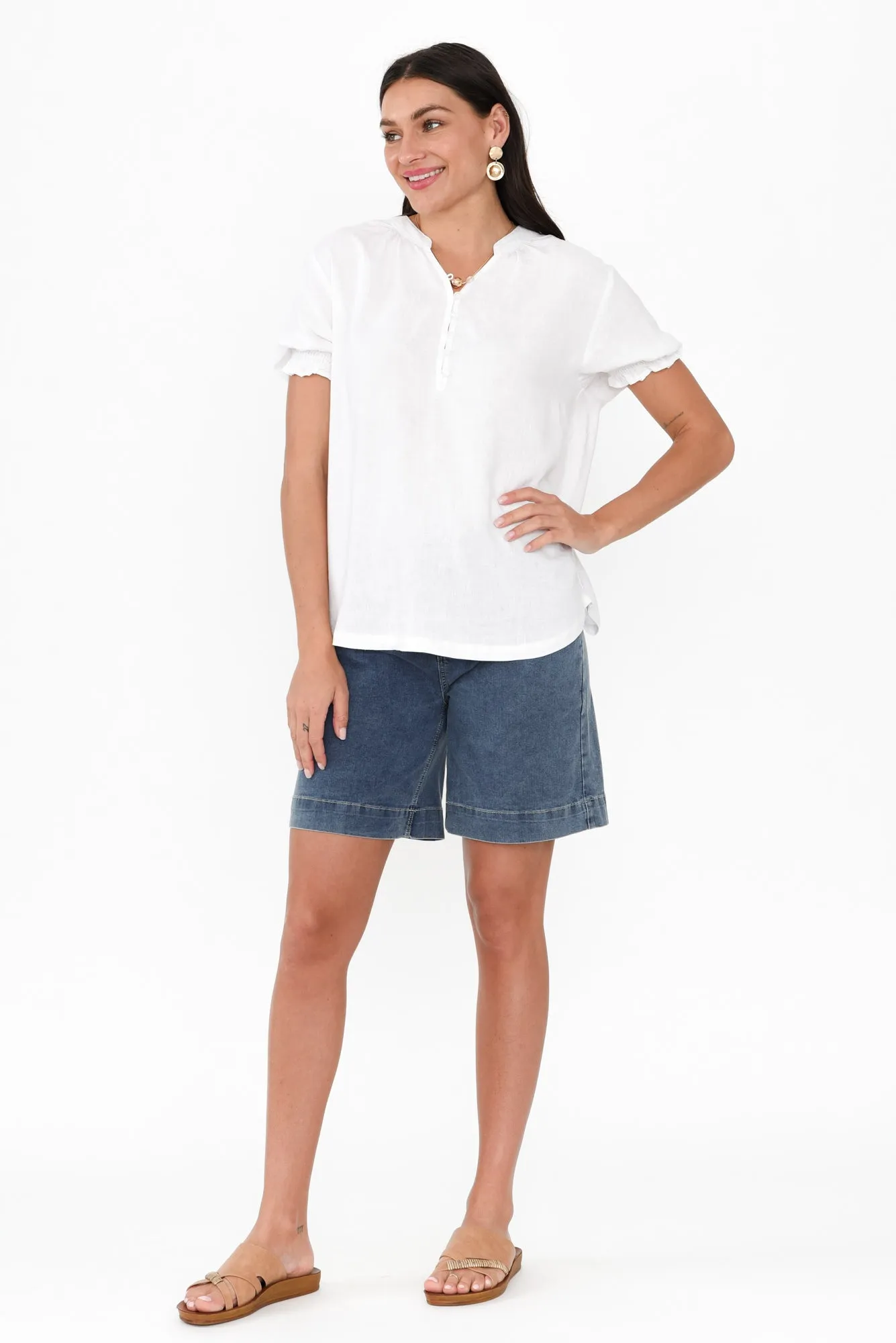 Loretta White Linen Blend Top