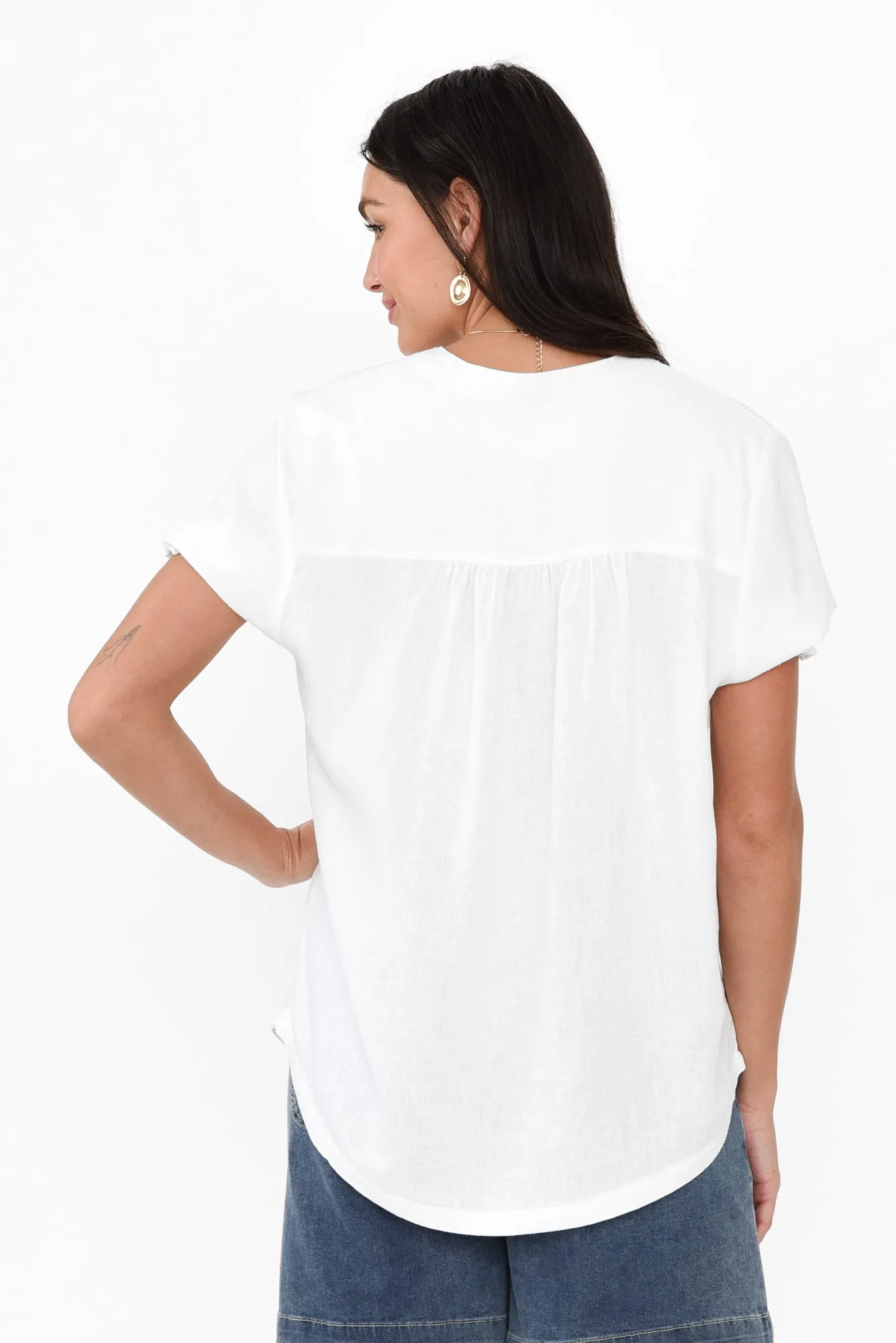 Loretta White Linen Blend Top