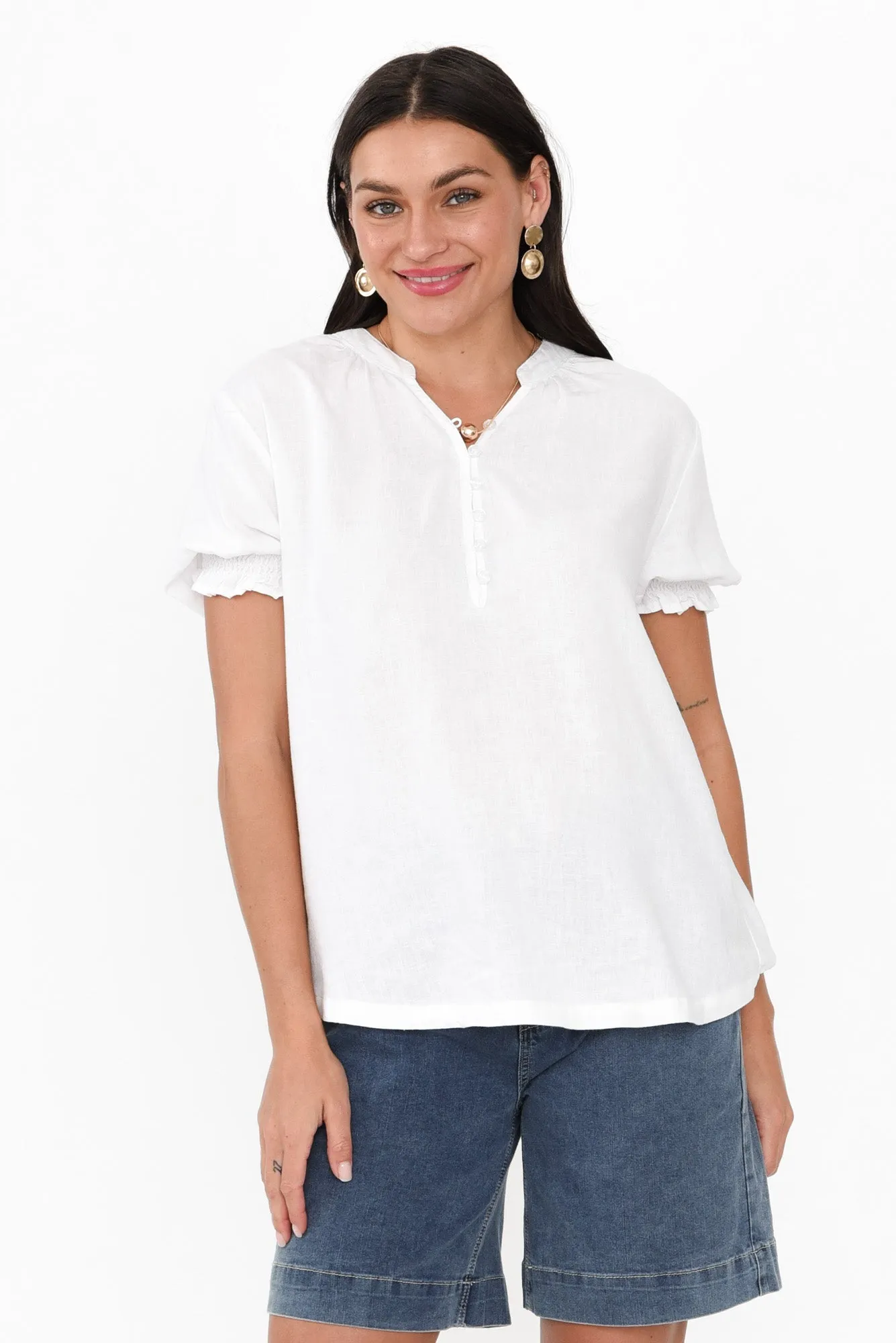 Loretta White Linen Blend Top