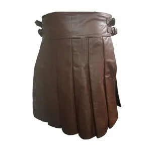 Men Costumes Kilt Brown Leather Full Pleated Utility Gladiator LARP - (K2-BRW)