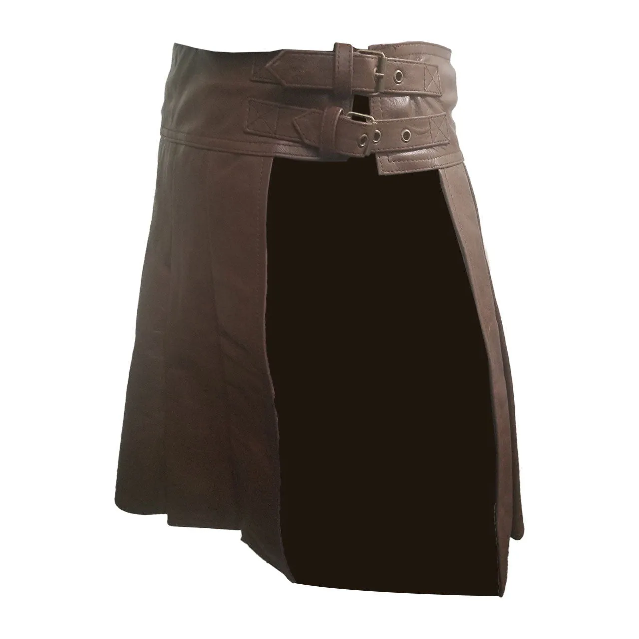 Men Costumes Kilt Brown Leather Full Pleated Utility Gladiator LARP - (K2-BRW)