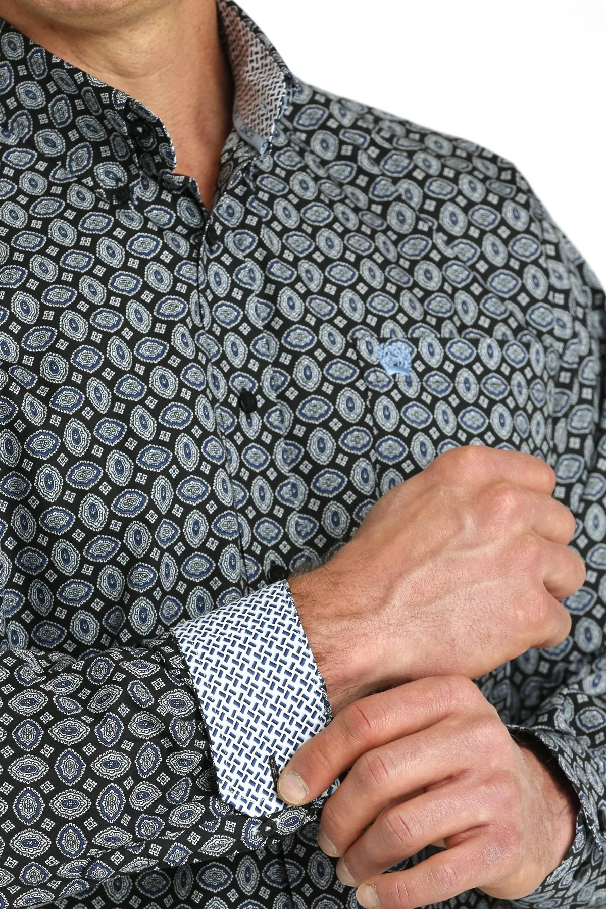 Men's Cinch Blue/Black Medallion Print Long Sleeve Button Down Shirt