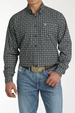 Men's Cinch Blue/Black Medallion Print Long Sleeve Button Down Shirt