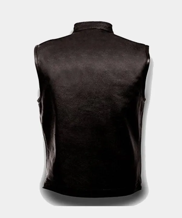 Men's Leather Club Style Vest with Concealed Gun Pockets