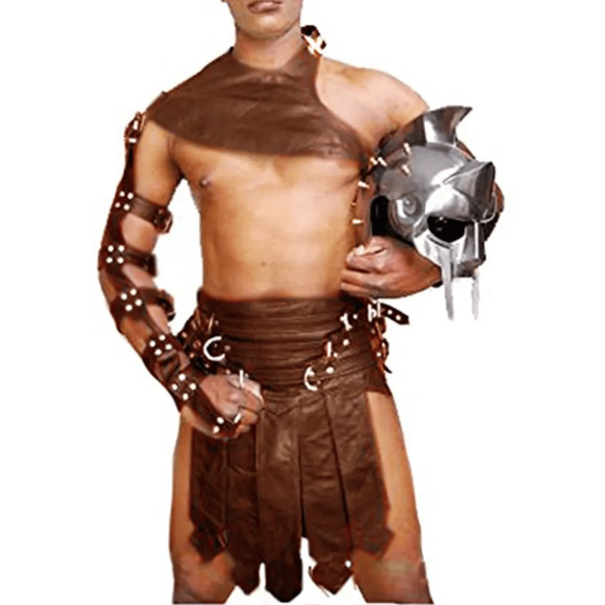 Mens Leather Roman Gladiator Kilt Set with Gauntlet & Harness