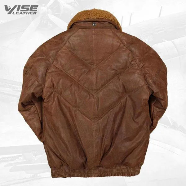 Men's Nubuck Brown V-Bomber Leather Jacket