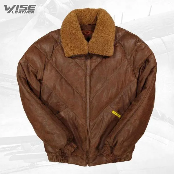 Men's Nubuck Brown V-Bomber Leather Jacket