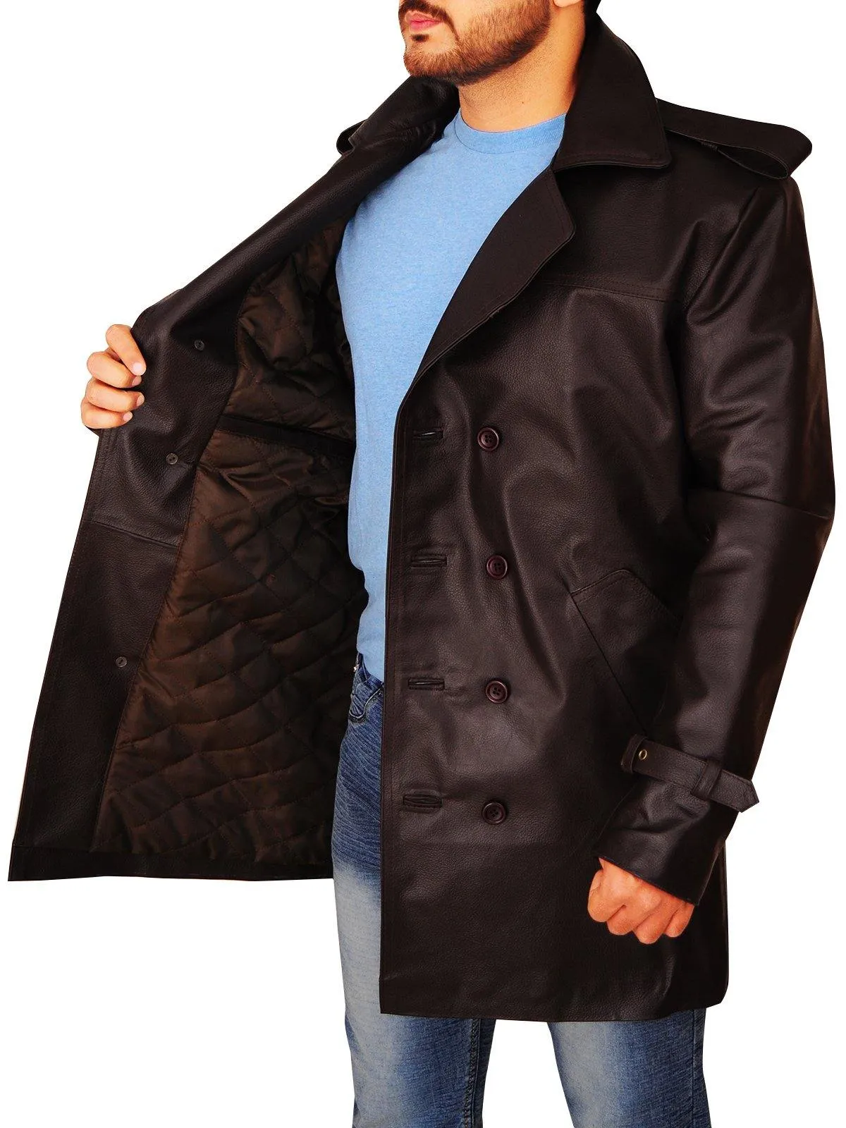 Men's Premium Brown Genuine Leather Peacoat