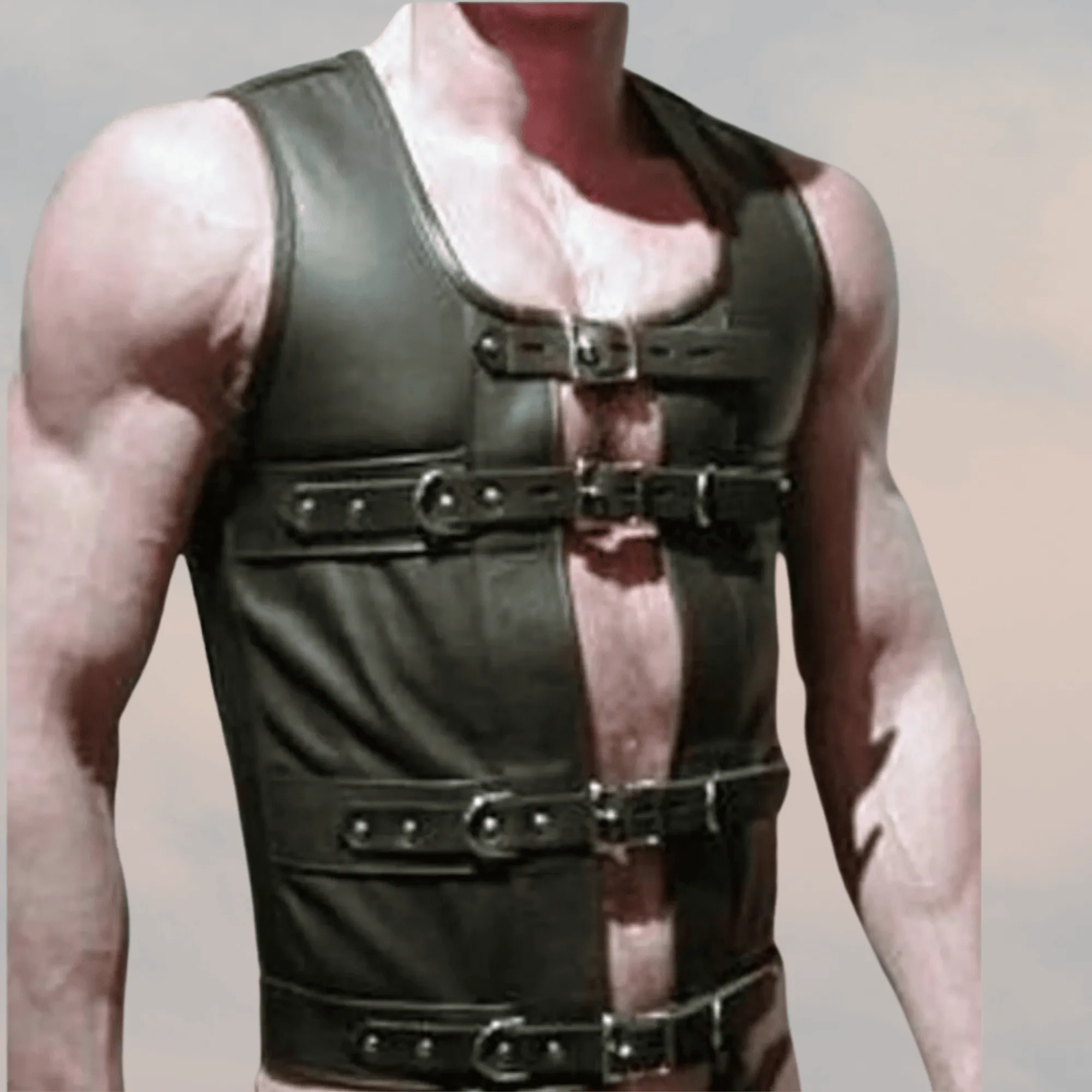 Mens Steampunk Black Leather Corset Vest GOTH