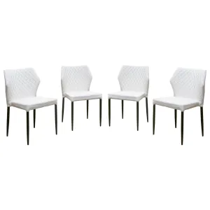 Milo 4-Pack Dining Chairs in White Diamond Tufted Leatherette with Black Powder Coat Legs by Diamond Sofa